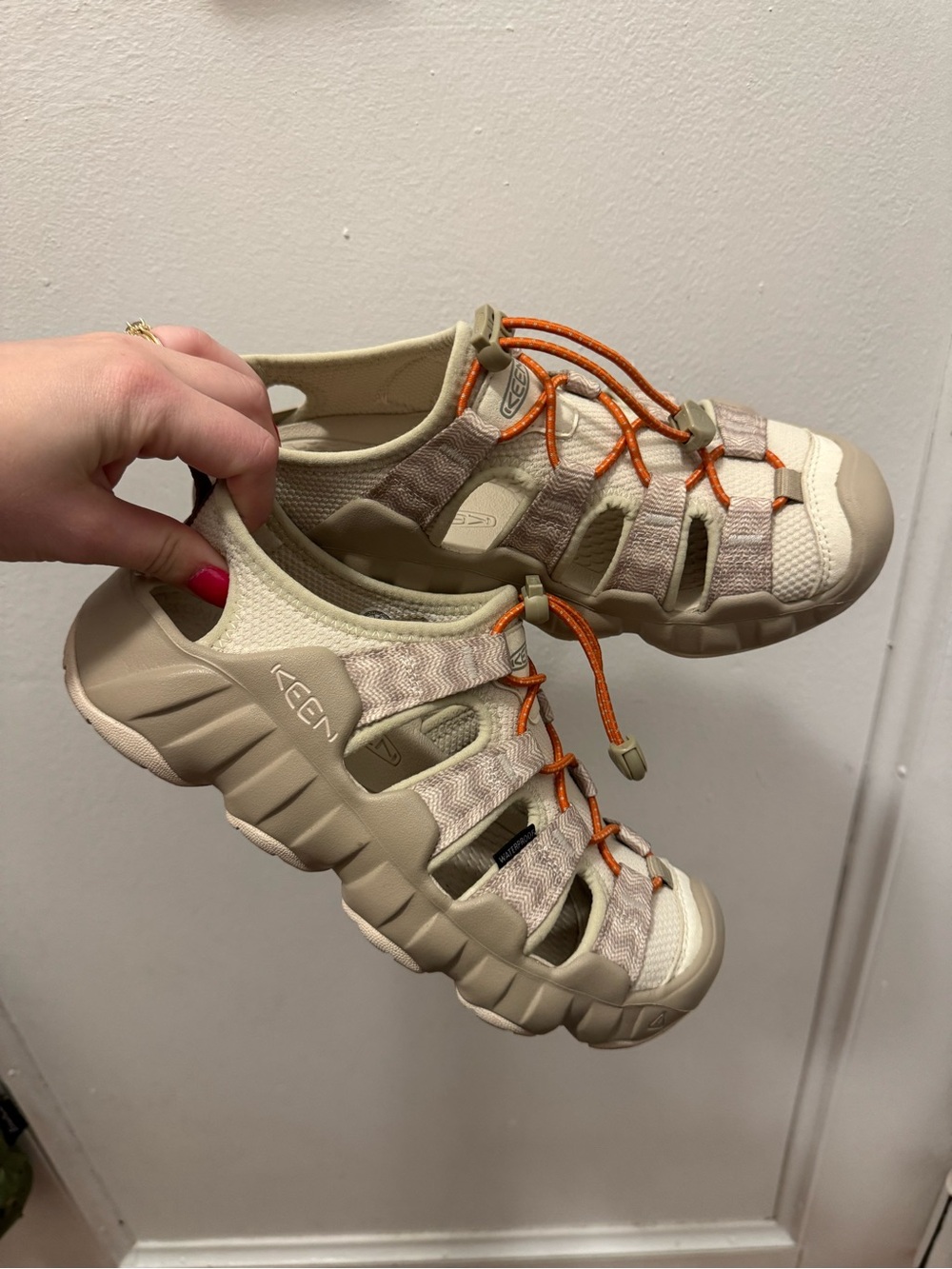 KEEN Beige and Orange Women's Closed-Toe Waterproof Sandal